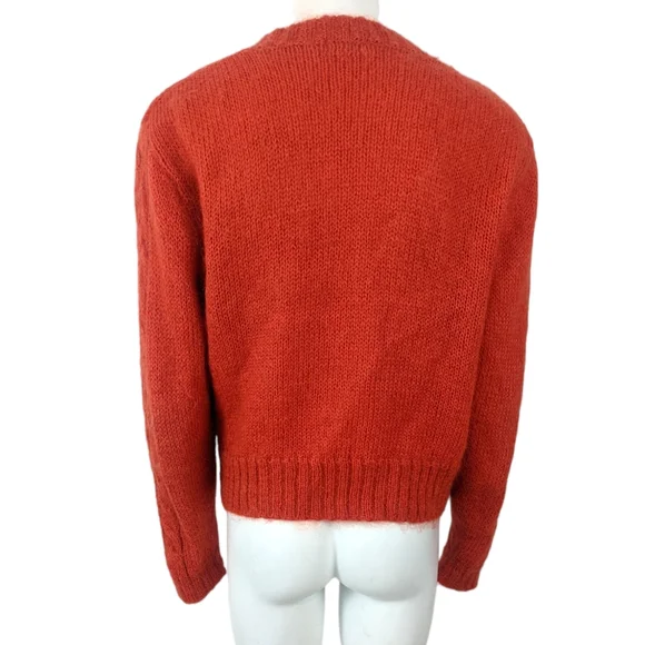 Vintage Wool Button Cardigan Sweater Womens Medium Orange DD Sloane V Neck - Picture 9 of 13